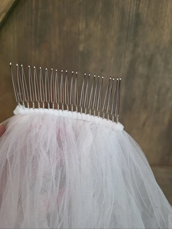 Two-tier White Tulle Wedding Veil With Rhinestones - Picture 2 of 2